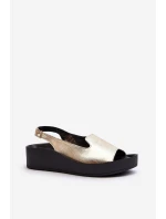 Zazoo 2893 Sandały Damskie Skórzane na Grubej Podeszwie Złote