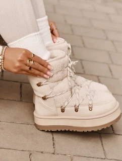 Śniegowce Damskie Na Platformie Z Wiązaniem Jasnobeżowe Riaviana