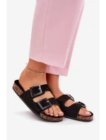 Klapki Damskie Z Klamrami Na Korkowej Podeszwie Czarne Sercele Klapki Damskie Z Klamrami Na Korkowej Podeszwie Czarne Sercele