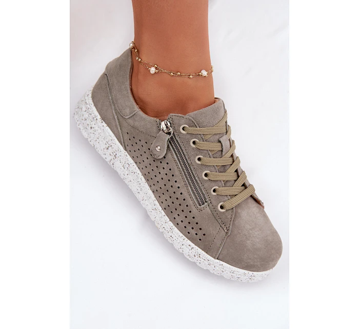 Dámské semišové polobotky se zipem tmavě zelené Cemela