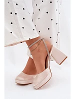 Dámské sandály na podpatku typu sloupek s páskem se šperky Zlaté Seraphina