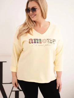 Plus veľkosť dámske V-neck mikina žltá