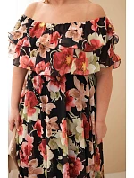 Dámske plus size maxi šaty so španielskym volánom a elastickým pásom čierne
