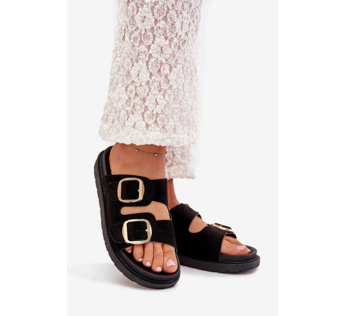 Dámské Sandały Na Platformě Se Zlatými Přezkami Černé model 21703931 - Boto Dámské Sandały Na Platformě Se Zlatými Přezkami Černé model 21703931 - Boto