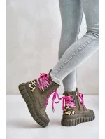 Dámske členkové topánky na platforme s ozdobným čipkovaným leopardím vzorom zelené Edidda Dámske členkové topánky na platforme s ozdobným čipkovaným leopardím vzorom zelené Edidda