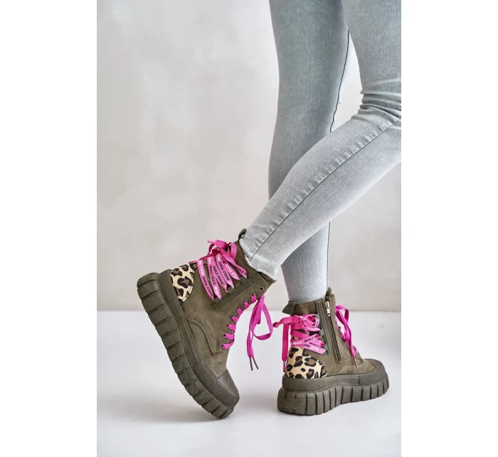 Dámske členkové topánky na platforme s ozdobným čipkovaným leopardím vzorom zelené Edidda Dámske členkové topánky na platforme s ozdobným čipkovaným leopardím vzorom zelené Edidda
