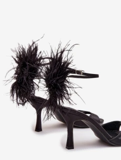 Caelina sandále na podpätku s pierkami - čierne