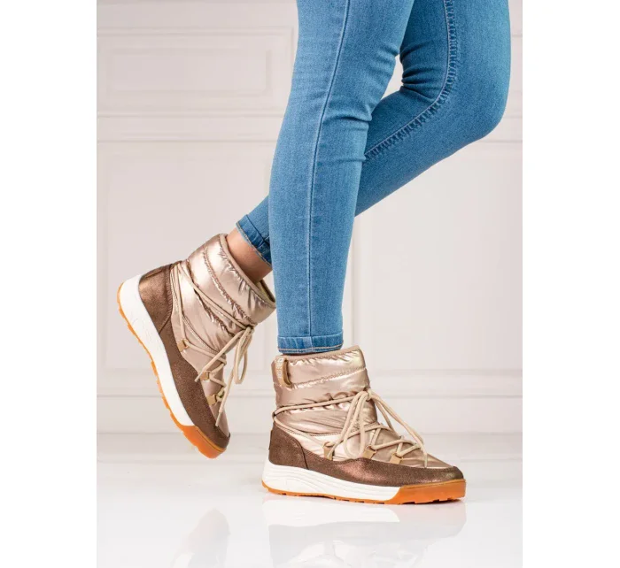 Pekné dámske snežnice zlaté bez podpätku Pekné dámske snežnice zlaté bez podpätku