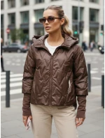 Dámska prechodná prešívaná bunda s kapucňou hnedá FashionStreet TY5613