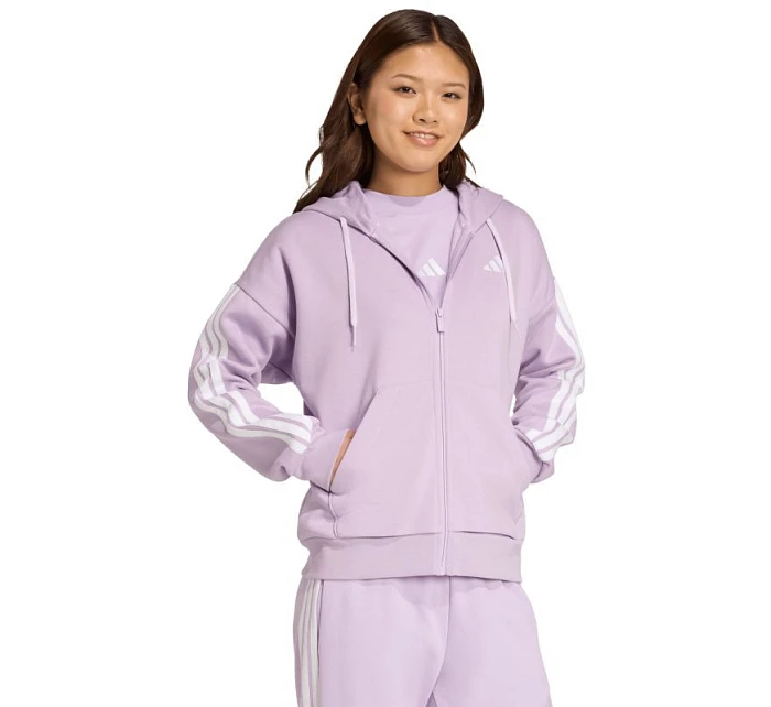 Dámska fleecová mikina adidas Essentials 3-Stripes s kapucňou a zipsom fialová JY3080 Dámska fleecová mikina adidas Essentials 3-Stripes s kapucňou a zipsom fialová JY3080