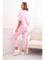 Dámsky viskózový set s krátkym rukávom a cukríkovo ružovými nohavicami