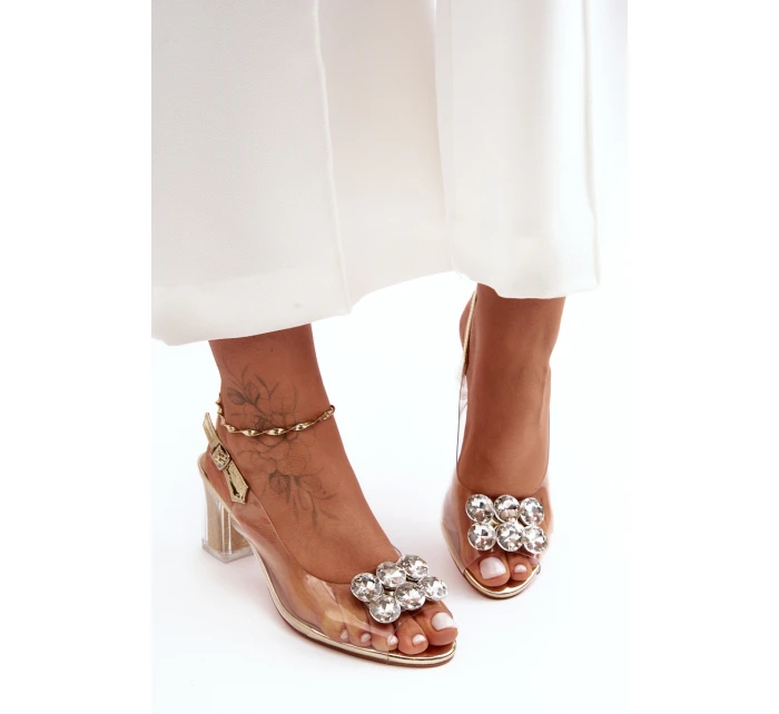 Sandały Transparentne Na Obcasie Złote S.Barski MR1037-43 Sandały Transparentne Na Obcasie Złote S.Barski MR1037-43