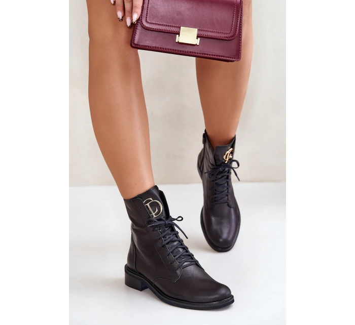 Kožené Botky Worker S Zlatým Na Černé model 21672963 - Zazoo