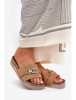 Klapki Damskie Ze Złotym Detalem Na Platformie Z Brokatem Camel Eanes Klapki Damskie Ze Złotym Detalem Na Platformie Z Brokatem Camel Eanes