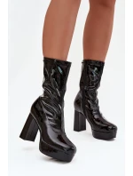 Lakierowane Botki Damskie Na Platformie I Słupkowym Obcasie Czarne Calvessa Lakierowane Botki Damskie Na Platformie I Słupkowym Obcasie Czarne Calvessa