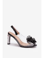 Sandály na podpatku s ozdobou a krystaly D&A model 21900354 Černé - S.Barski