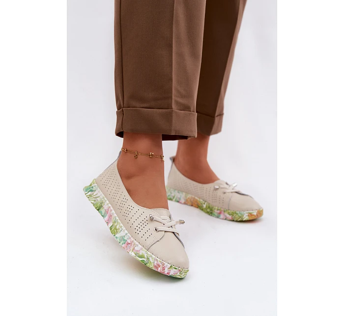 Kožené dámské polobotky model 22100343 Béžové - S.Barski