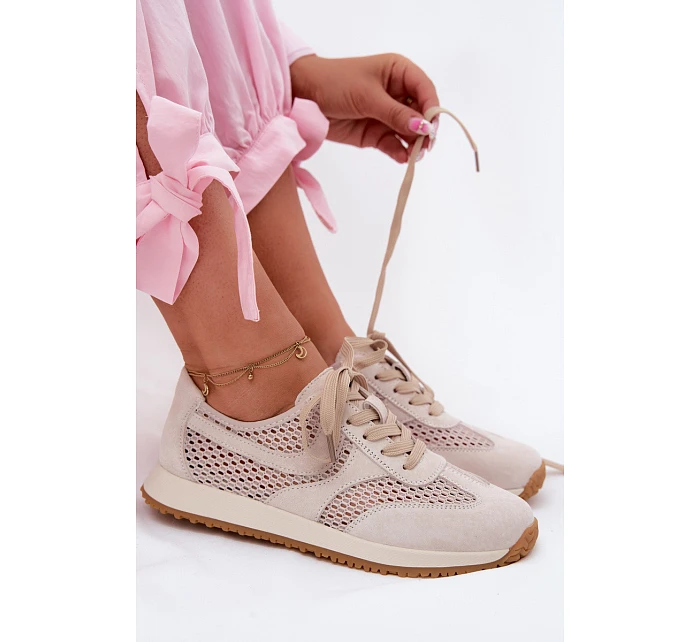 Dámské síťované tenisky z semiše světle béžové model 22123261 - EVENTO