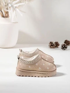 Detské snežnice s kvetmi, zateplené kožušinou Palina - béžové