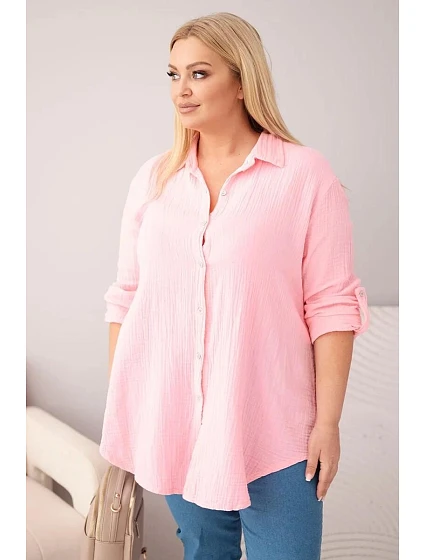 Bavlněná mušelínová košile Plus Size model 22198810 baby růžová - Kesi
