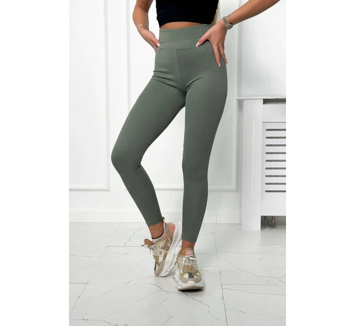 Tmavě mátové pruhované legíny