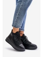 Lehké Kožené Sportovní Boty Na Platformě model 21673220 Černé - Artiker