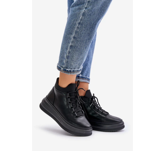 Lehké Kožené Sportovní Boty Na Platformě model 21673220 Černé - Artiker