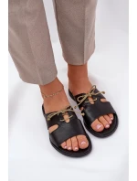 Skórzane Klapki Damskie Na Płaskim Obcasie Zazoo 3022 Czarne