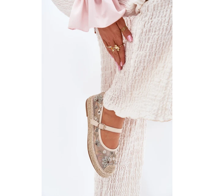 Siateczkowe Espadryle Z Haftem Na Platformie Beżowe Laxisa