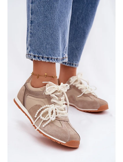 Kožené semišové dámské tenisky Big Star model 22100153 béžové - Big Star Shoes