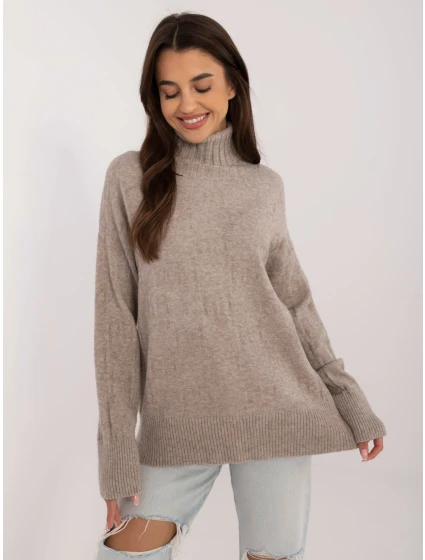 Sweter AT SW ciemny bezowy model 20470394 - FPrice Sweter AT SW ciemny bezowy model 20470394 - FPrice