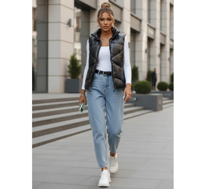 Dámska prešívaná vesta so stojačikom čierna FashionStreet TY3477