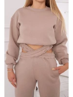 Zateplená souprava s krátkou mikinou tmavě béžová