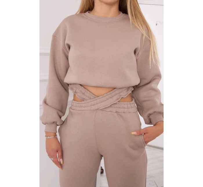 Zateplená souprava s krátkou mikinou tmavě béžová
