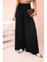Dámske široké viskózové nohavice s elastickým pásom čierne