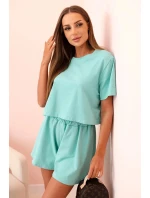 Dámska bavlnená súprava so širokými šortkami mentolová Dámska bavlnená súprava so širokými šortkami mentolová