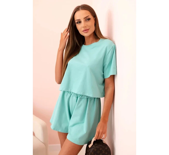 Dámska bavlnená súprava so širokými šortkami mentolová Dámska bavlnená súprava so širokými šortkami mentolová