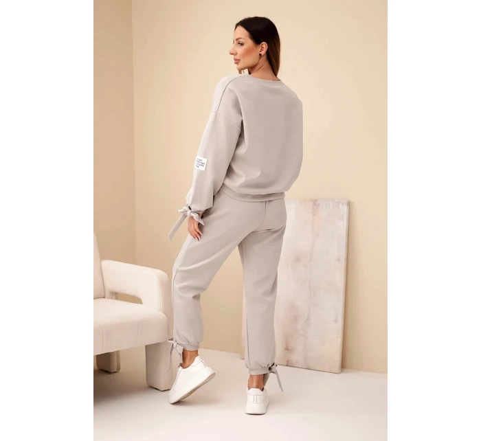 Dámský komplet z viskózy s vázáním máslový tmavě béžový