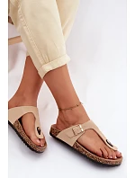 Kožené semišové žabky s zlatou sponou béžové Honey