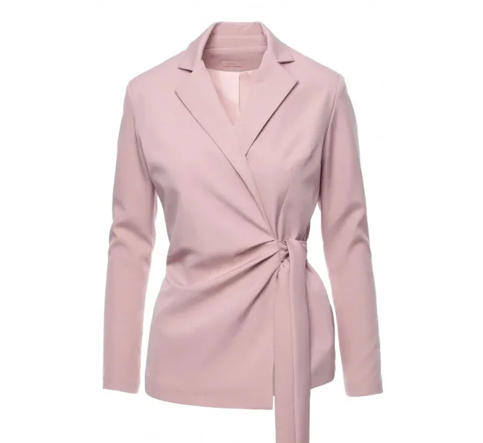 K056 Sako s opaskom na zaväzovanie - krepová ružová