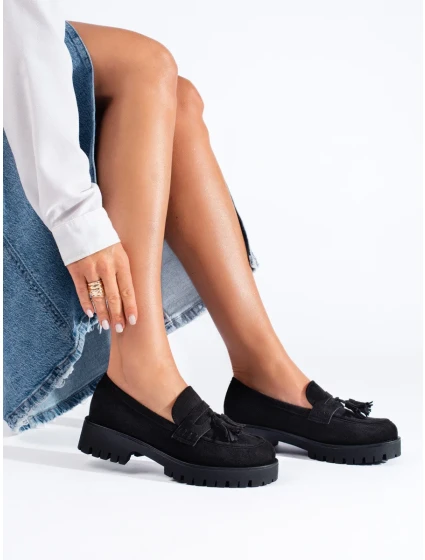 Originálne dámske čierne mokasíny platforma