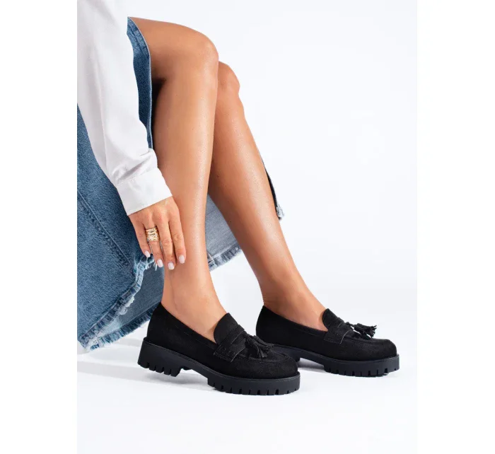 Originálne dámske čierne mokasíny platforma