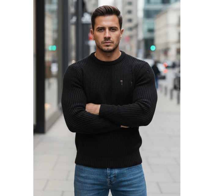 Pánsky čierny sveter FashionStreet WX1991 Pánsky čierny sveter FashionStreet WX1991