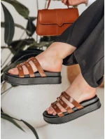 Dámske žabky na platforme PLATOFI camel FashionStreet ZY0880
