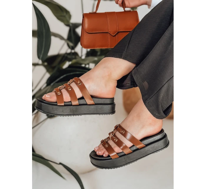 Dámske žabky na platforme PLATOFI camel FashionStreet ZY0880