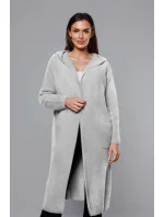 Svetlosivý dlhý vlnený prehoz cez oblečenie typu alpaka s kapucňou (M105-1)