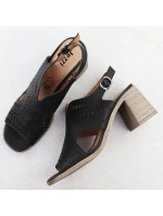 Dámské ažurové sandály na podpatku černé model 21904753 - JEZZI