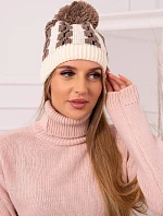 Dámska čiapka s brmbolcom Rozalia K323 mocca+ecru