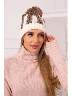 Dámska čiapka s brmbolcom Rozalia K323 mocca+ecru