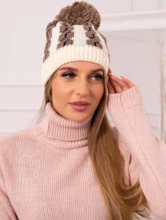 Dámska čiapka s brmbolcom Rozalia K323 mocca+ecru